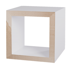 White corrugated cardboard stool or cardboard shelf made of recycled paper